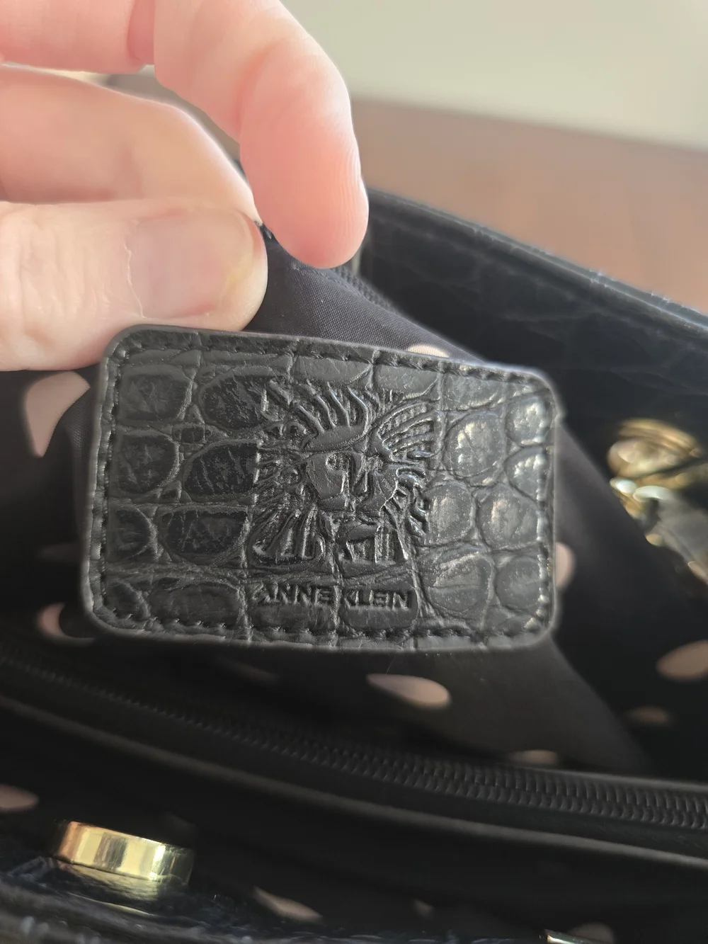 Anne Klein Black Croc-Embossed Shoulder Bag with Gold Accents, New Without Tags!
